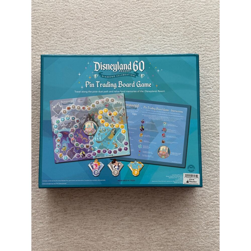 NEW Disneyland 60th Diamond Anniversary Pin Trading Board Game with 4 Pins Rare - Picture 3 of 8